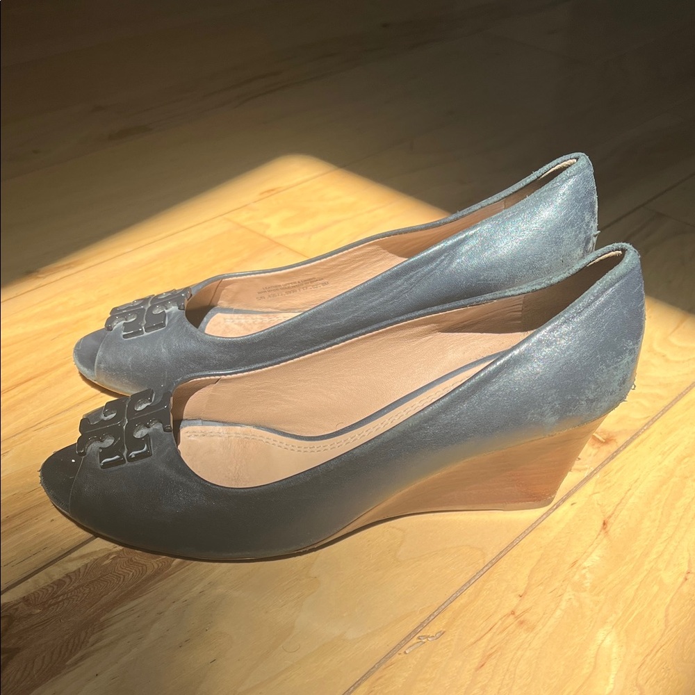 Tory Burch Navy Blue Wedge Shoes